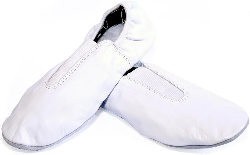 EEASE Toddler & Kids White Gymnastic Shoes - Trampoline, Tumbling, Agility Gym Footwear - Goat Leather Slip-on With Rubber Sole - Image 1